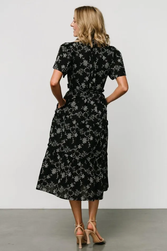 Baltic Born Bump Friendly Women Odeya Tiered Midi Dress Black White Baltic Born Bump Friendly Women Odeya Tiered Midi Dress Black White