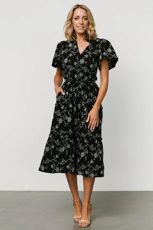 Baltic Born Bump Friendly Women Odeya Tiered Midi Dress Black White Baltic Born Bump Friendly Women Odeya Tiered Midi Dress Black White