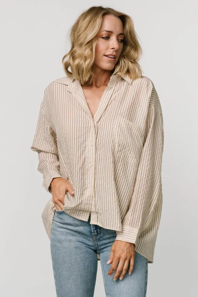 Baltic Born Cover Ups Women Sheldon Striped Oversized Top Natural Baltic Born Cover Ups Women Sheldon Striped Oversized Top Natural