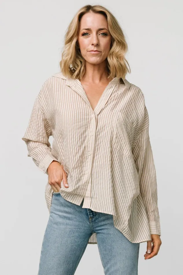 Baltic Born Cover Ups Women Sheldon Striped Oversized Top Natural Baltic Born Cover Ups Women Sheldon Striped Oversized Top Natural