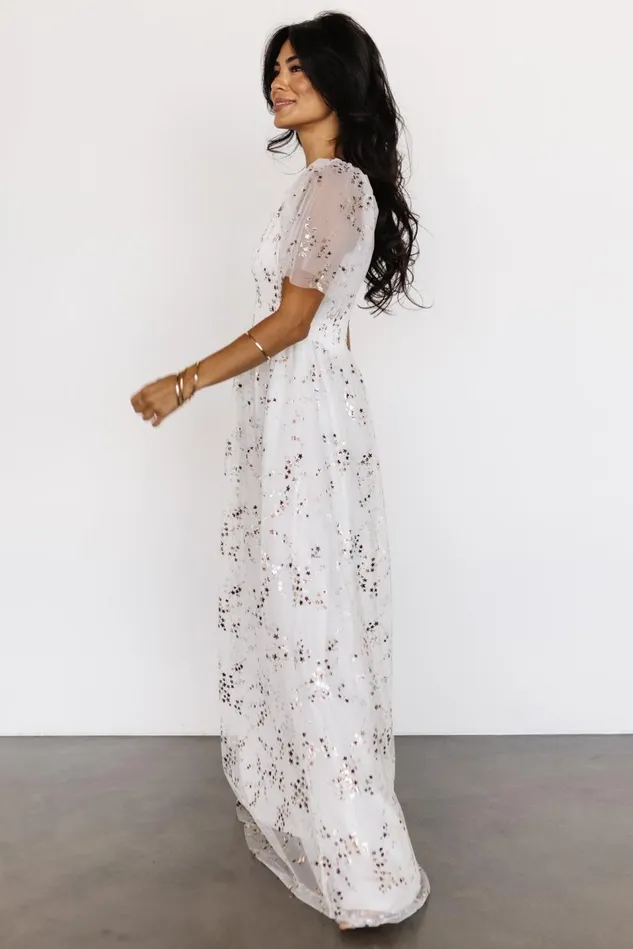 Baltic Born Embellished Sequin Women Cassandra Tulle Maxi Dress Metallic White Baltic Born Embellished Sequin Women Cassandra Tulle Maxi Dress Metallic White