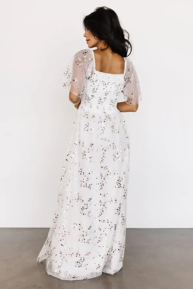 Baltic Born Embellished Sequin Women Cassandra Tulle Maxi Dress Metallic White Baltic Born Embellished Sequin Women Cassandra Tulle Maxi Dress Metallic White