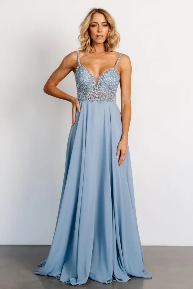 Baltic Born Embellished Sequin Women Honor Beaded Bridal Gown Dusty Blue