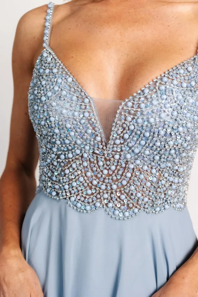 Baltic Born Embellished Sequin Women Honor Beaded Bridal Gown Dusty Blue