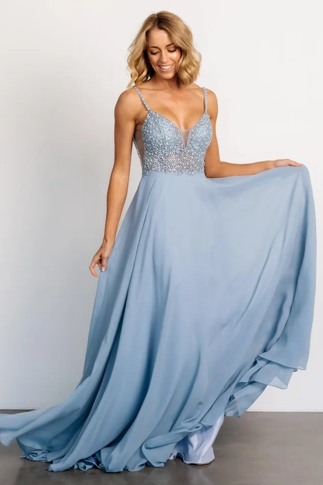 Baltic Born Embellished Sequin Women Honor Beaded Bridal Gown Dusty Blue