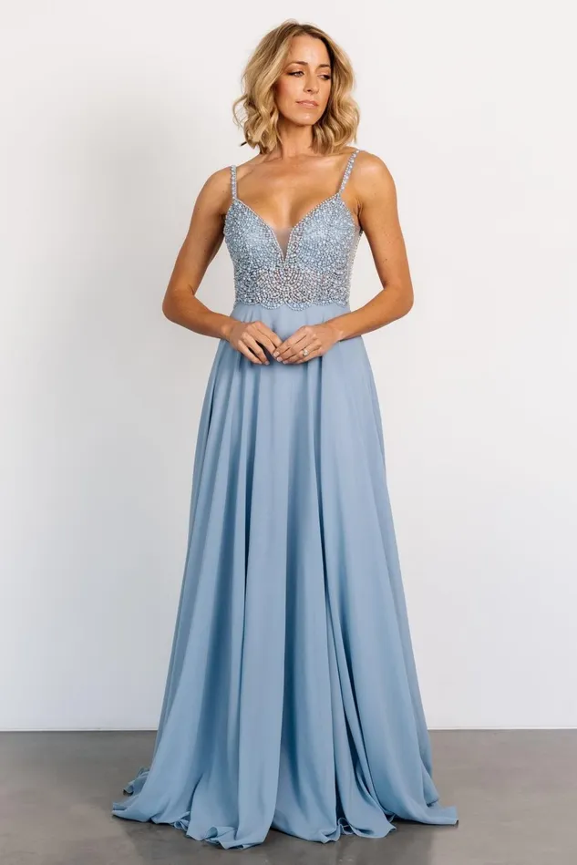 Baltic Born Embellished Sequin Women Honor Beaded Bridal Gown Dusty Blue