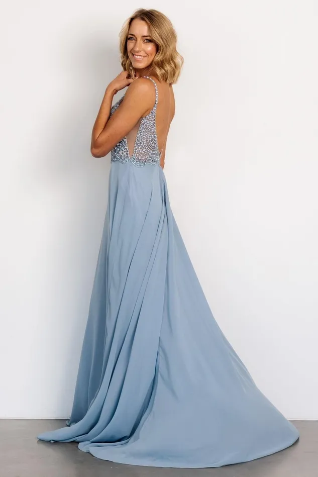 Baltic Born Embellished Sequin Women Honor Beaded Bridal Gown Dusty Blue