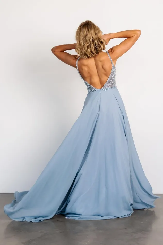 Baltic Born Embellished Sequin Women Honor Beaded Bridal Gown Dusty Blue