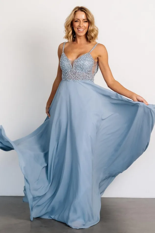 Baltic Born Embellished Sequin Women Honor Beaded Bridal Gown Dusty Blue