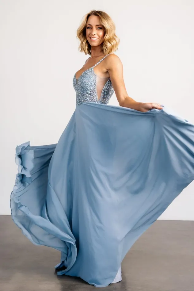 Baltic Born Embellished Sequin Women Honor Beaded Bridal Gown Dusty Blue