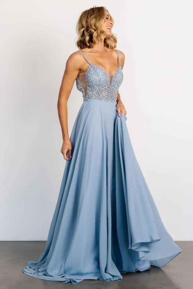 Baltic Born Embellished Sequin Women Honor Beaded Bridal Gown Dusty Blue