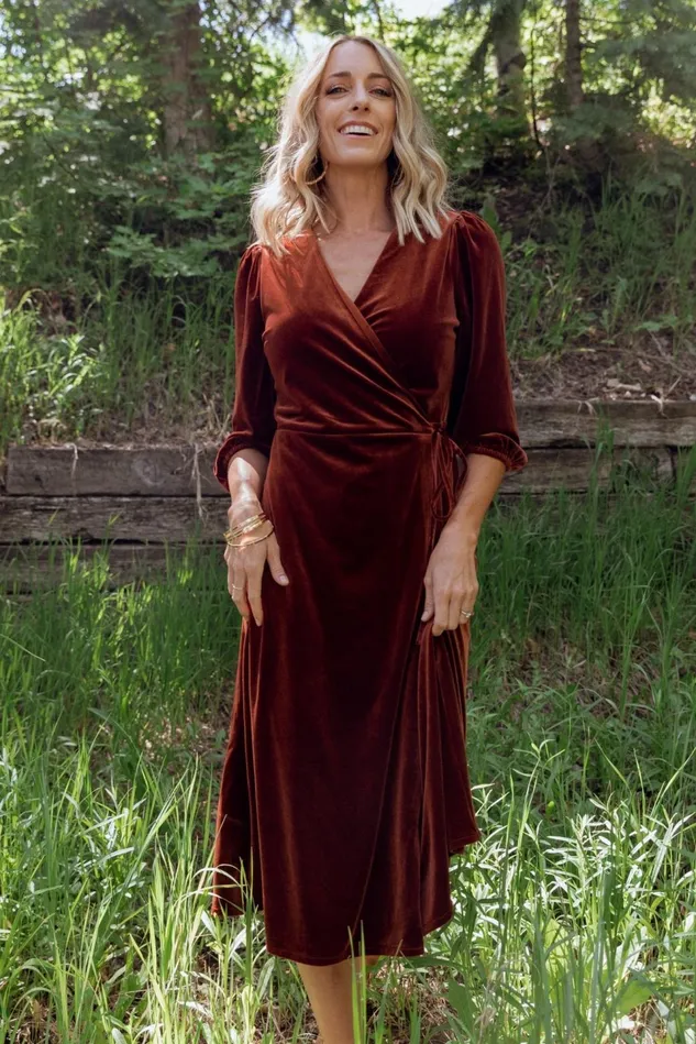 Baltic Born Midi Dresses Women Beckinsale Velvet Wrap Dress Cinnamon