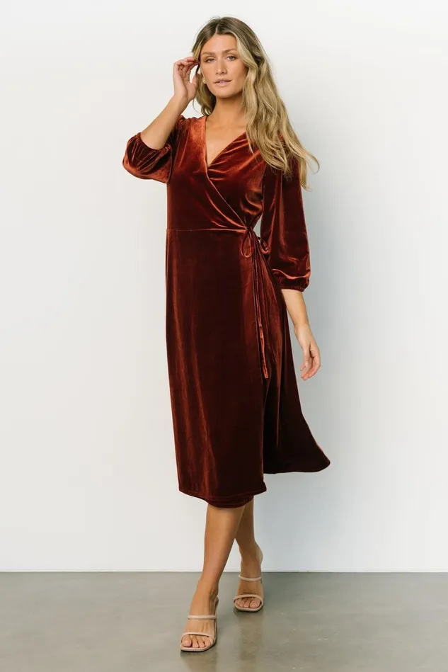 Baltic Born Midi Dresses Women Beckinsale Velvet Wrap Dress Cinnamon