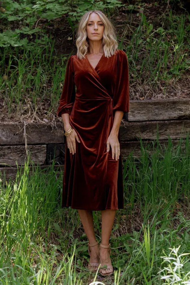 Baltic Born Midi Dresses Women Beckinsale Velvet Wrap Dress Cinnamon