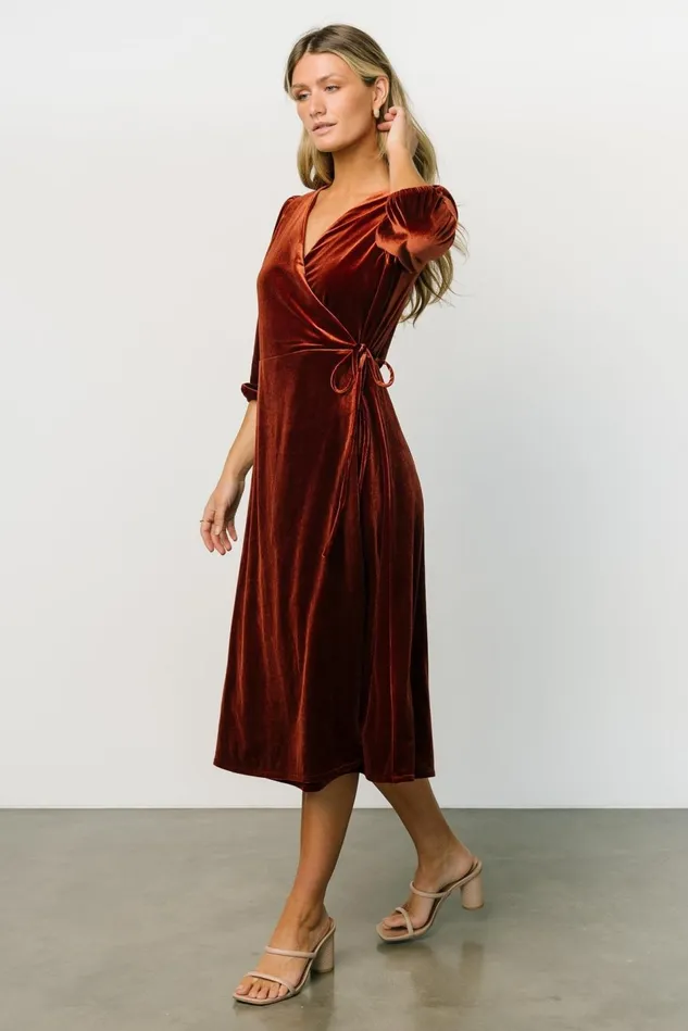 Baltic Born Midi Dresses Women Beckinsale Velvet Wrap Dress Cinnamon