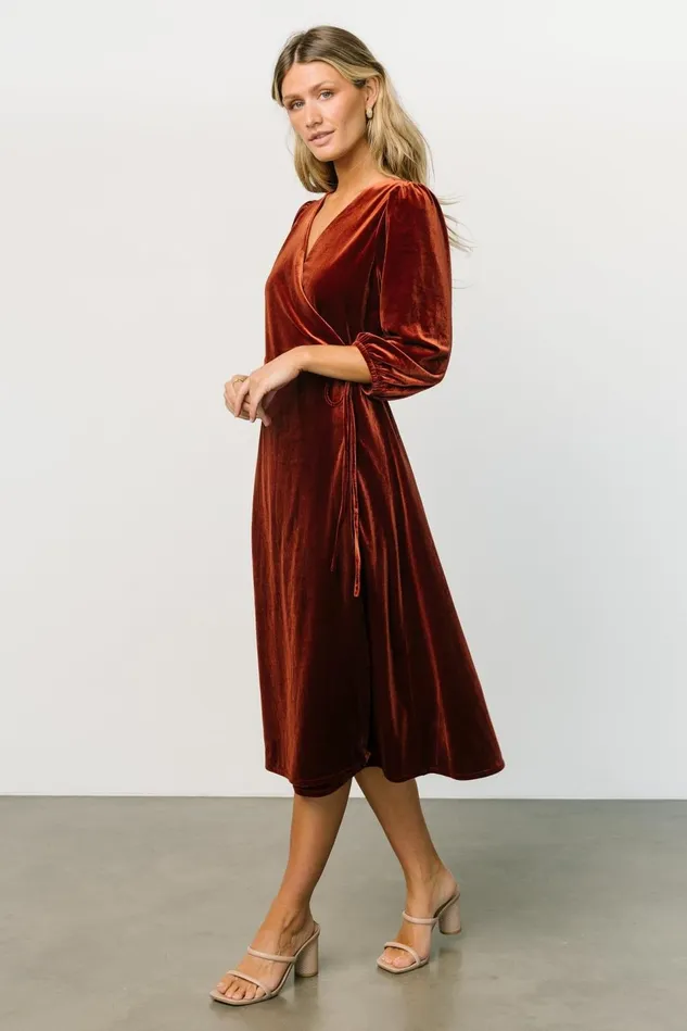 Baltic Born Midi Dresses Women Beckinsale Velvet Wrap Dress Cinnamon