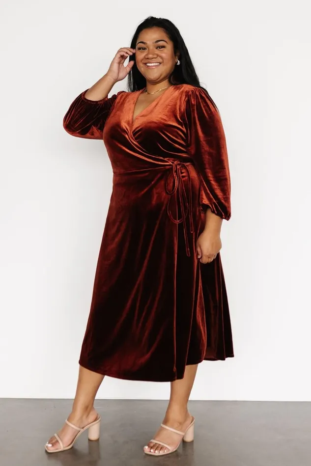 Baltic Born Midi Dresses Women Beckinsale Velvet Wrap Dress Cinnamon