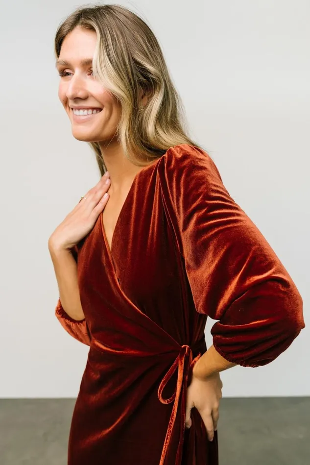 Baltic Born Midi Dresses Women Beckinsale Velvet Wrap Dress Cinnamon