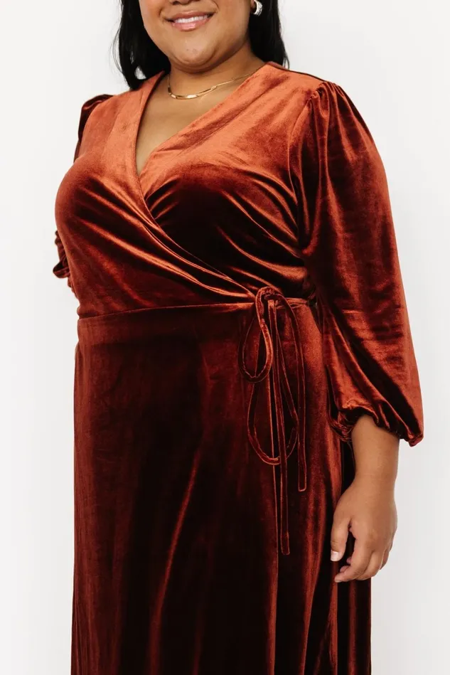 Baltic Born Midi Dresses Women Beckinsale Velvet Wrap Dress Cinnamon