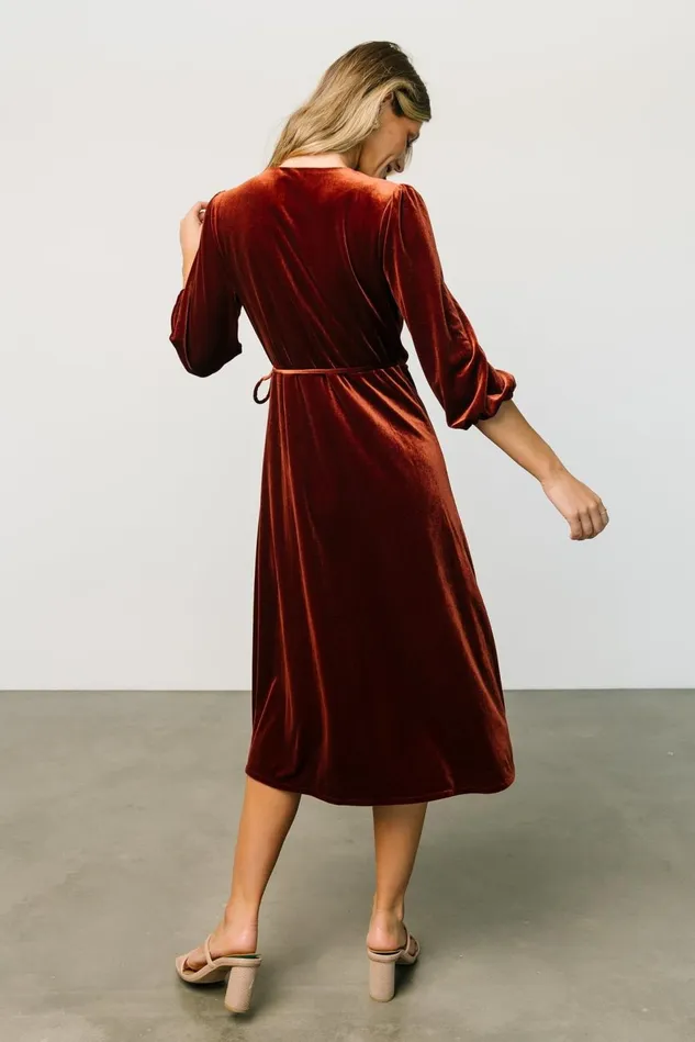 Baltic Born Midi Dresses Women Beckinsale Velvet Wrap Dress Cinnamon