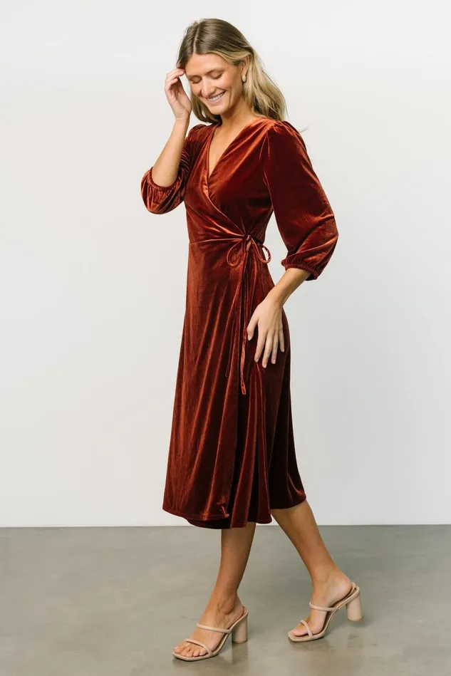Baltic Born Midi Dresses Women Beckinsale Velvet Wrap Dress Cinnamon