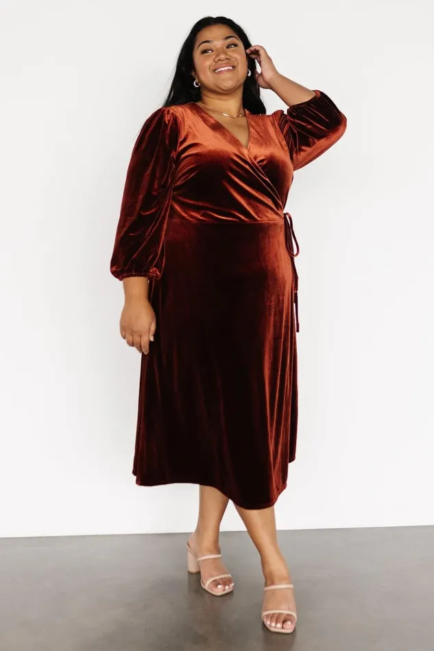 Baltic Born Midi Dresses Women Beckinsale Velvet Wrap Dress Cinnamon