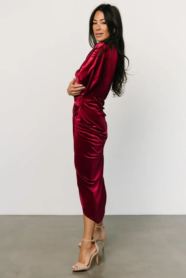 Baltic Born Midi Dresses Women Brendyn Ruched Velvet Dress Wine