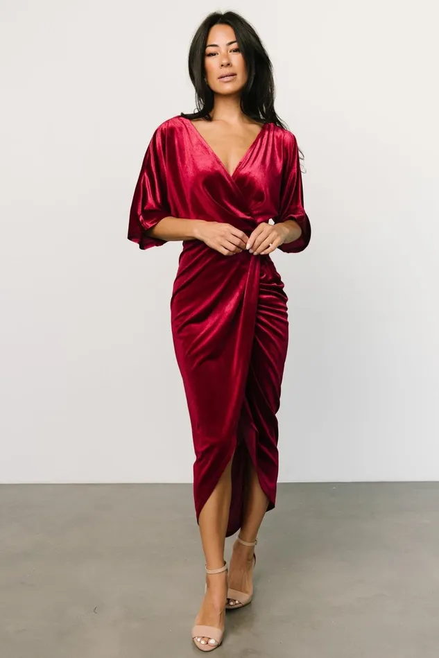 Baltic Born Midi Dresses Women Brendyn Ruched Velvet Dress Wine