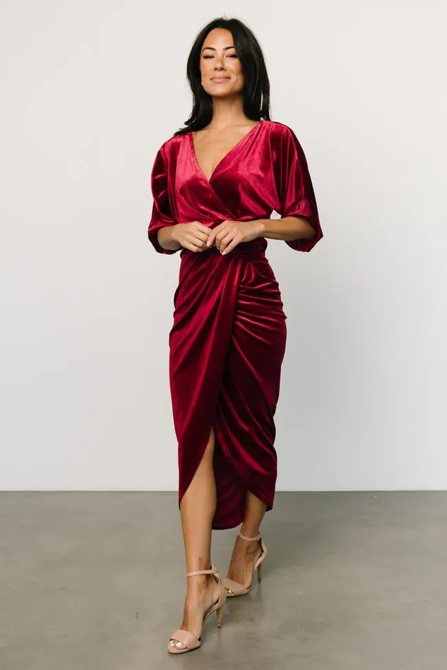 Baltic Born Midi Dresses Women Brendyn Ruched Velvet Dress Wine