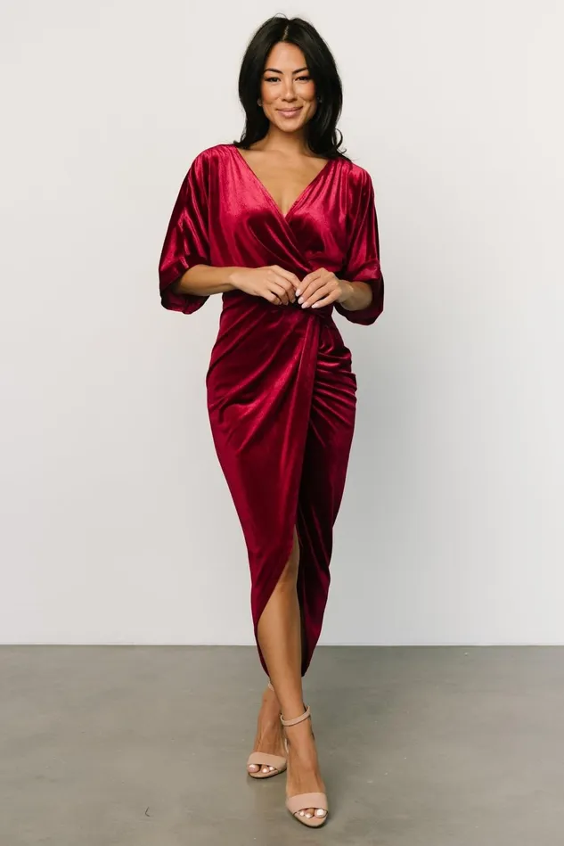 Baltic Born Midi Dresses Women Brendyn Ruched Velvet Dress Wine