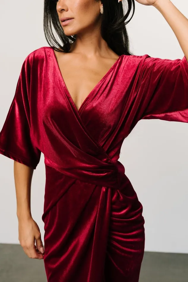 Baltic Born Midi Dresses Women Brendyn Ruched Velvet Dress Wine