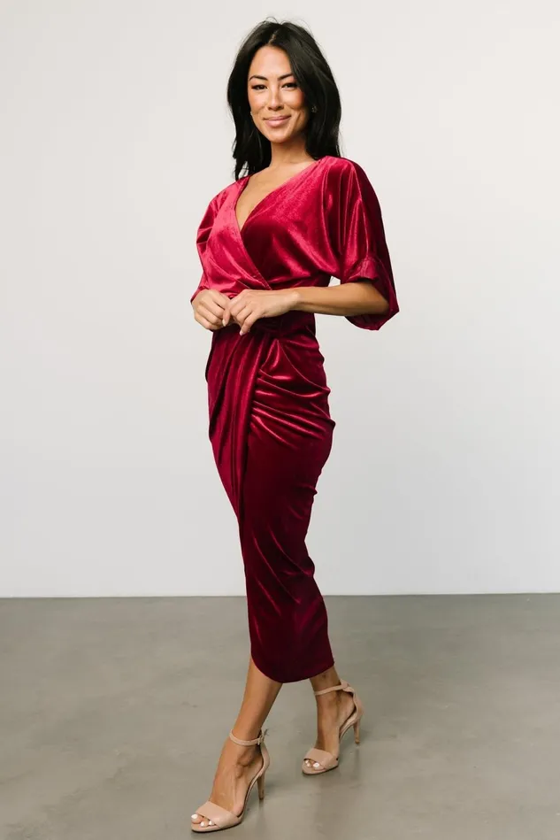 Baltic Born Midi Dresses Women Brendyn Ruched Velvet Dress Wine