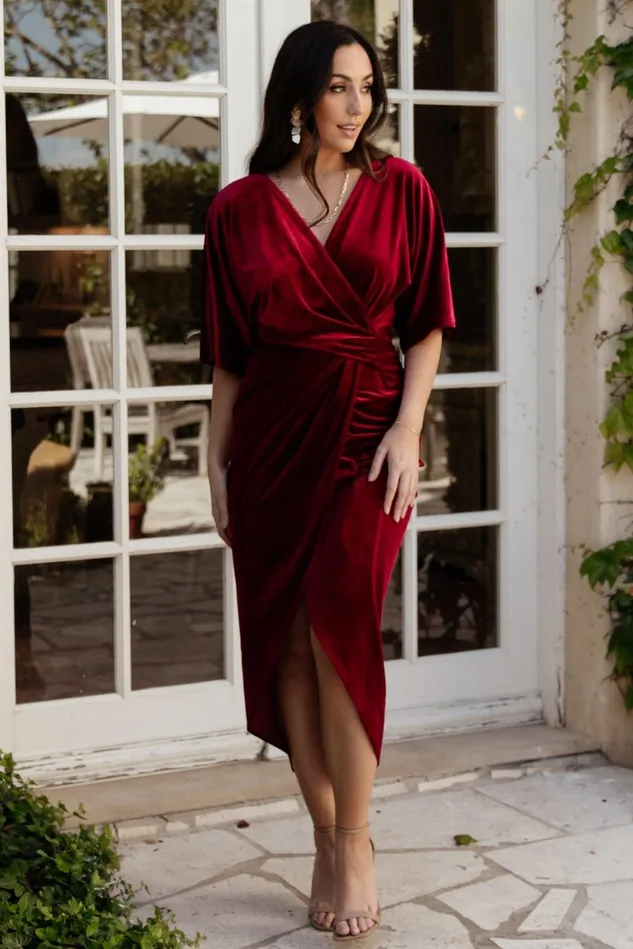 Baltic Born Midi Dresses Women Brendyn Ruched Velvet Dress Wine