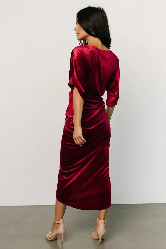Baltic Born Midi Dresses Women Brendyn Ruched Velvet Dress Wine