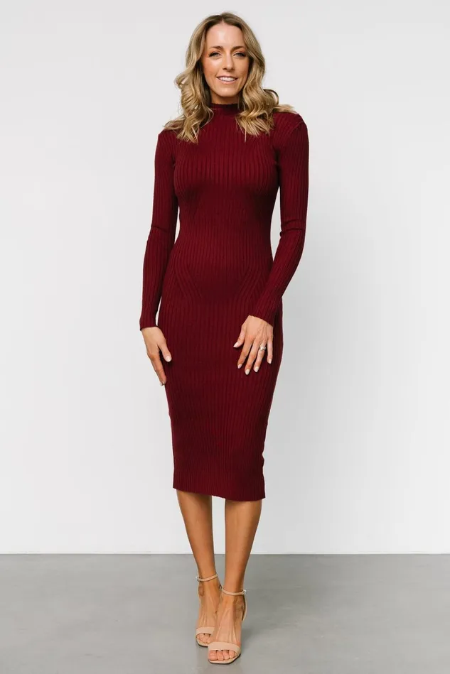Baltic Born Midi Dresses Women Lindsey Mock Neck Midi Dress Burgundy