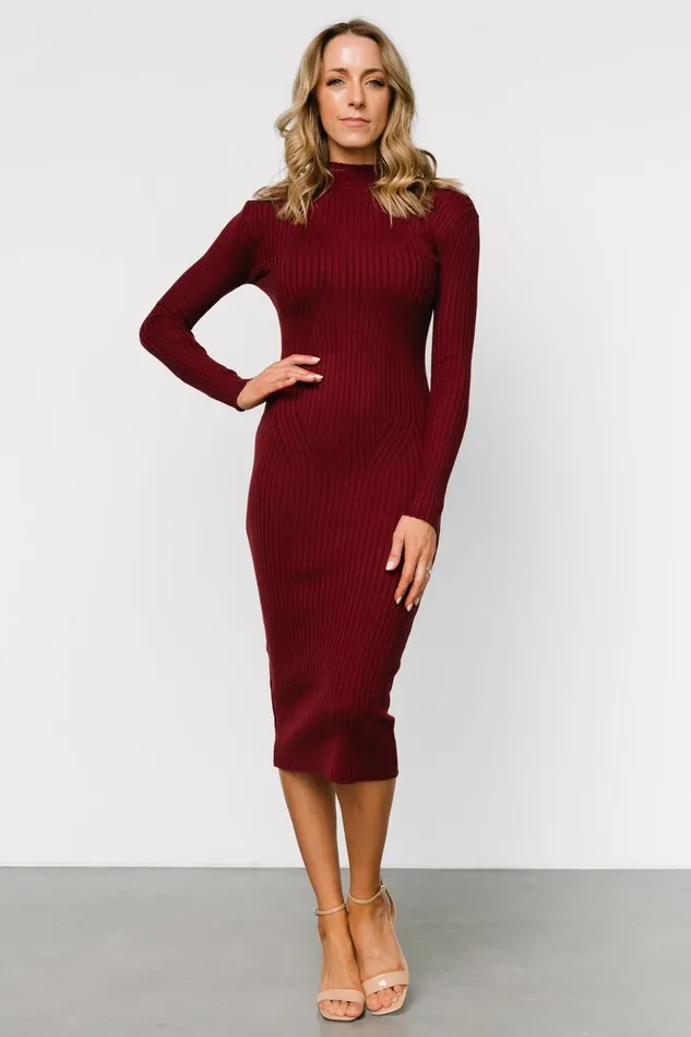 Baltic Born Midi Dresses Women Lindsey Mock Neck Midi Dress Burgundy Baltic Born Midi Dresses Women Lindsey Mock Neck Midi Dress Burgundy