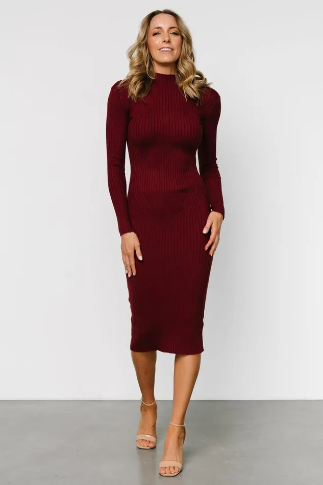 Baltic Born Midi Dresses Women Lindsey Mock Neck Midi Dress Burgundy Baltic Born Midi Dresses Women Lindsey Mock Neck Midi Dress Burgundy