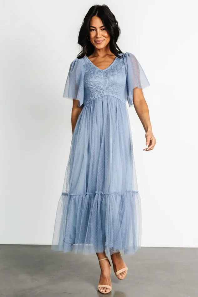 Baltic Born Midi Dresses Women Martha Smocked Tulle Dress Dusty Blue