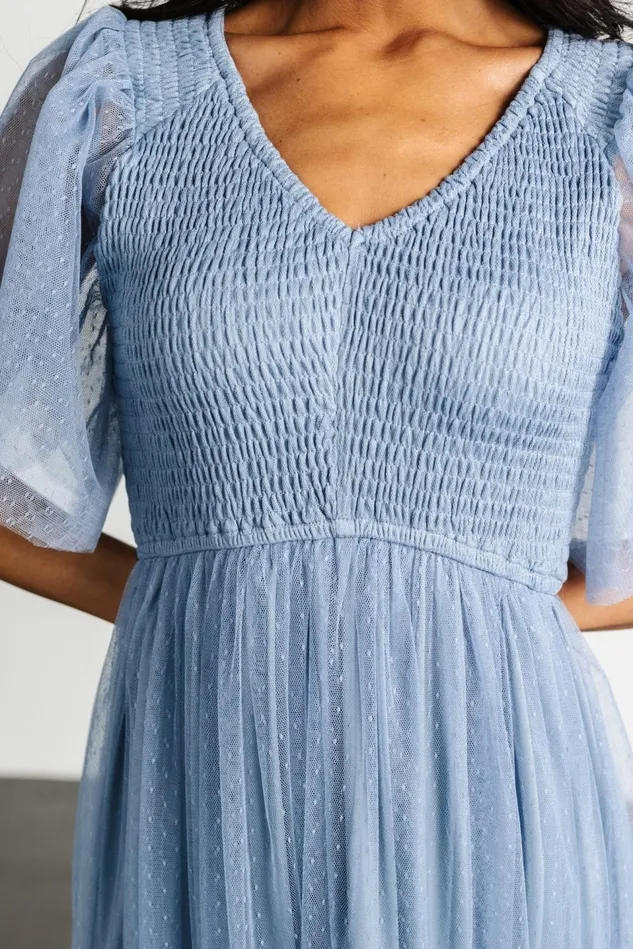 Baltic Born Midi Dresses Women Martha Smocked Tulle Dress Dusty Blue Baltic Born Midi Dresses Women Martha Smocked Tulle Dress Dusty Blue