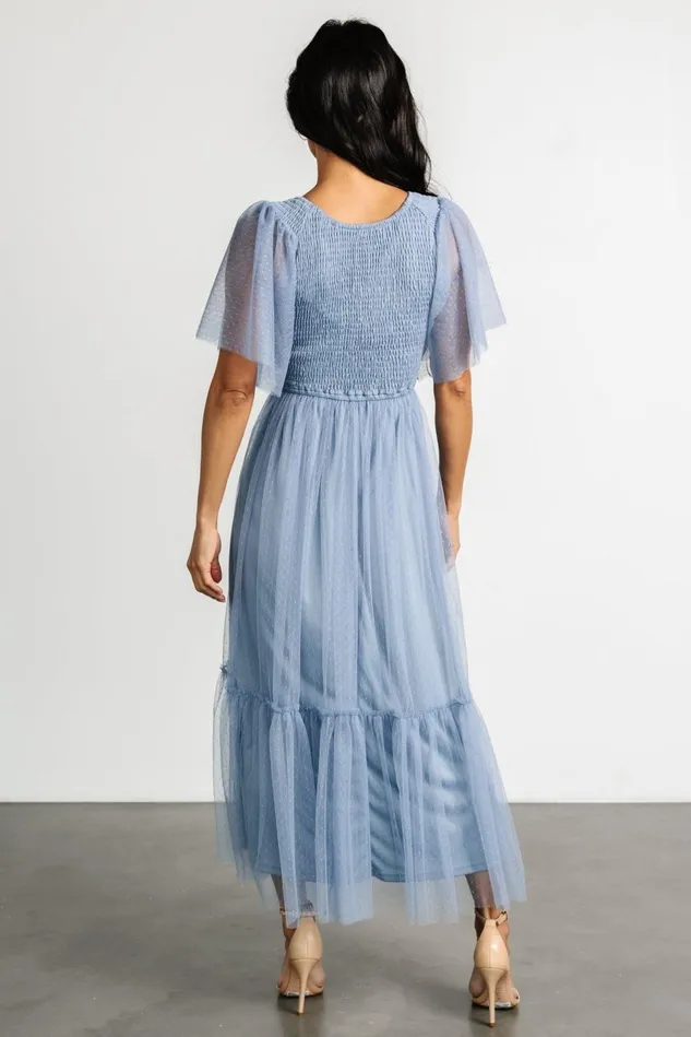 Baltic Born Midi Dresses Women Martha Smocked Tulle Dress Dusty Blue Baltic Born Midi Dresses Women Martha Smocked Tulle Dress Dusty Blue
