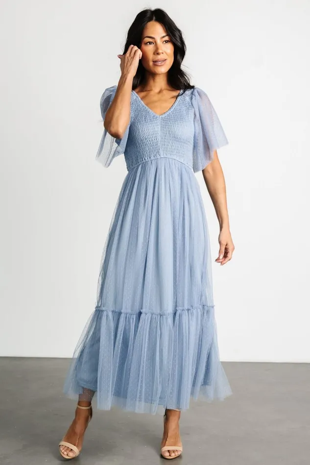 Baltic Born Midi Dresses Women Martha Smocked Tulle Dress Dusty Blue Baltic Born Midi Dresses Women Martha Smocked Tulle Dress Dusty Blue