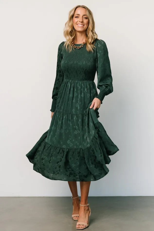 Baltic Born Midi Dresses Women Stockholm Smocked Dress Dark Green