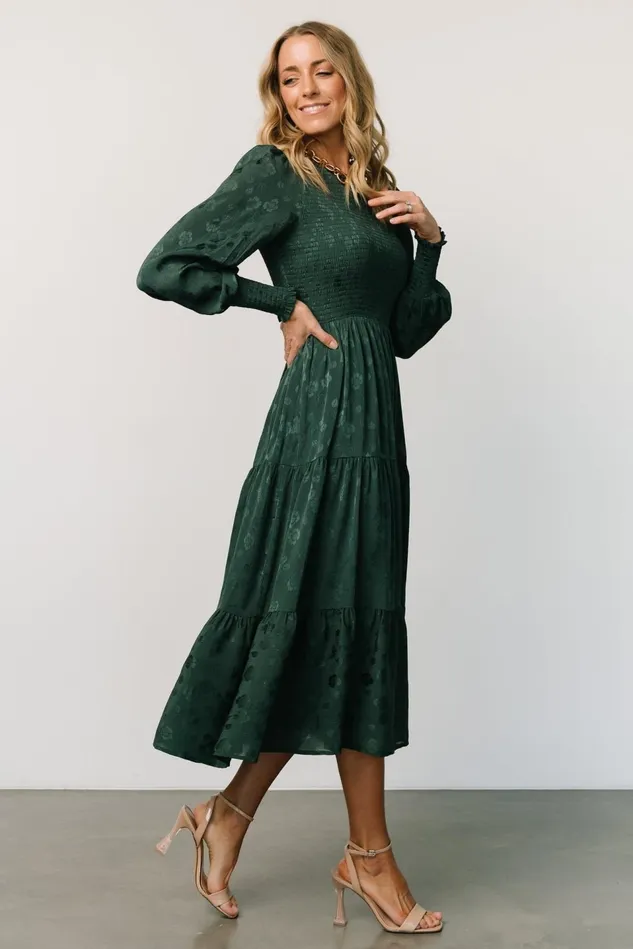 Baltic Born Midi Dresses Women Stockholm Smocked Dress Dark Green Baltic Born Midi Dresses Women Stockholm Smocked Dress Dark Green