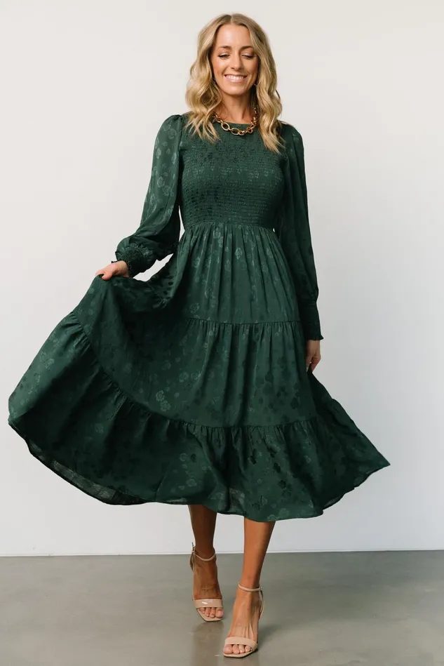 Baltic Born Midi Dresses Women Stockholm Smocked Dress Dark Green Baltic Born Midi Dresses Women Stockholm Smocked Dress Dark Green