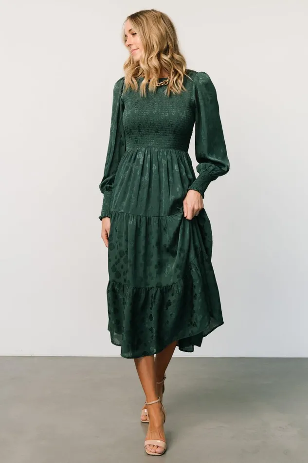 Baltic Born Midi Dresses Women Stockholm Smocked Dress Dark Green Baltic Born Midi Dresses Women Stockholm Smocked Dress Dark Green