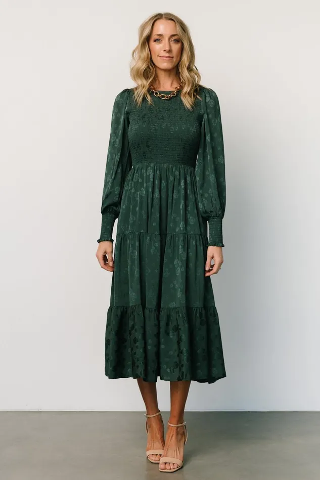 Baltic Born Midi Dresses Women Stockholm Smocked Dress Dark Green Baltic Born Midi Dresses Women Stockholm Smocked Dress Dark Green