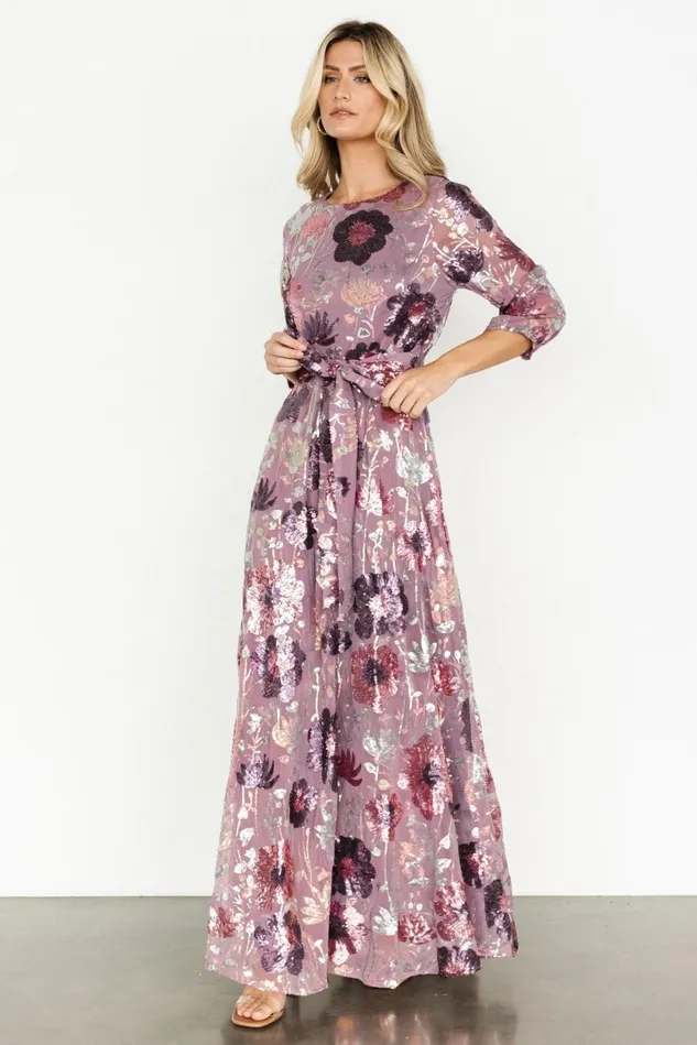 Baltic Born Mother Of The Bride Women Destiny Sequin Maxi Dress Lilac Floral