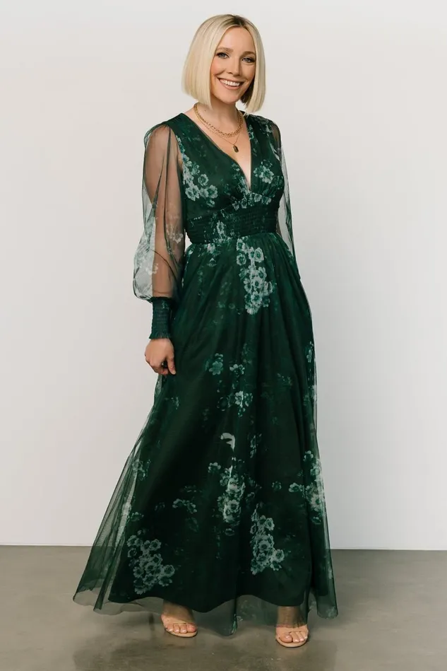 Baltic Born Tulle Styles Women Layla Tulle Maxi Dress Dark Green Multi