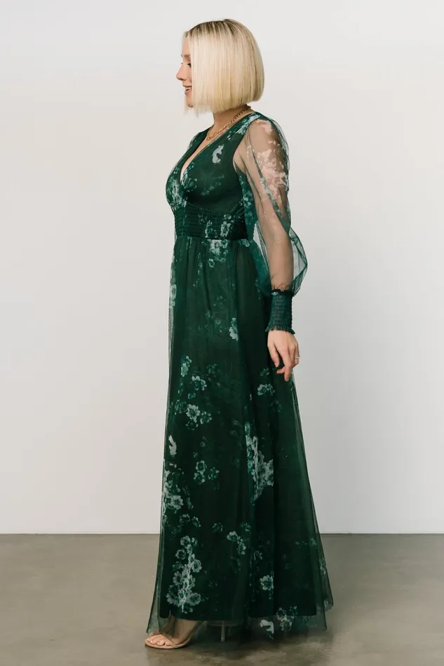Baltic Born Tulle Styles Women Layla Tulle Maxi Dress Dark Green Multi