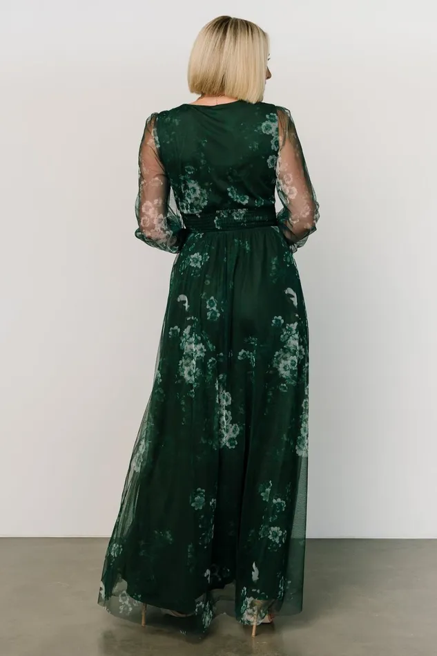 Baltic Born Tulle Styles Women Layla Tulle Maxi Dress Dark Green Multi